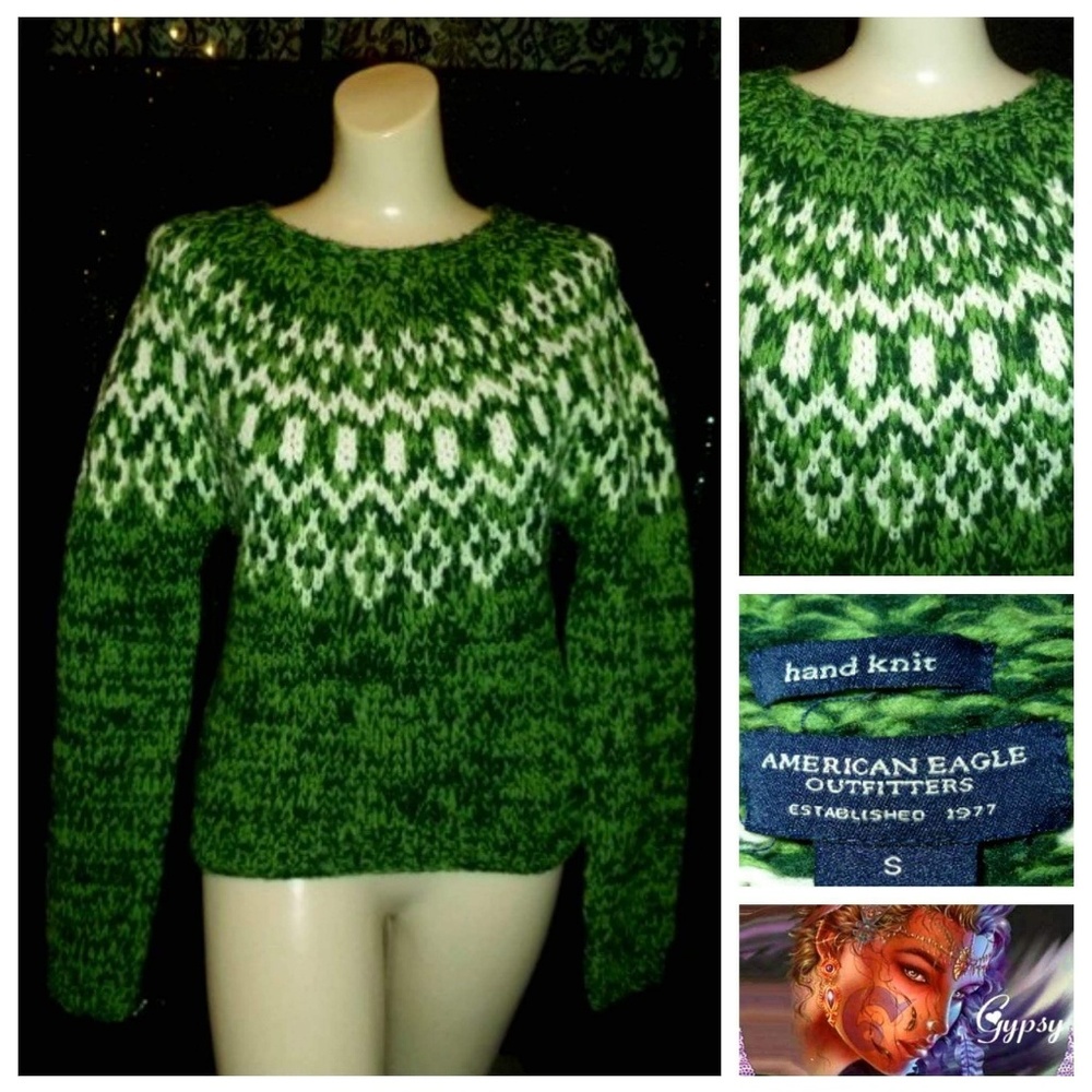 💚HAND KNIT CHUNKY A&E XMAS CHRISTMAS SKI SWEATER